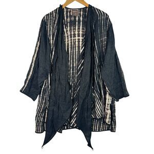 Harubella By Exotic Art to Wear Tunic‎ Top Handmade Sz L Black Beige Tie Dye